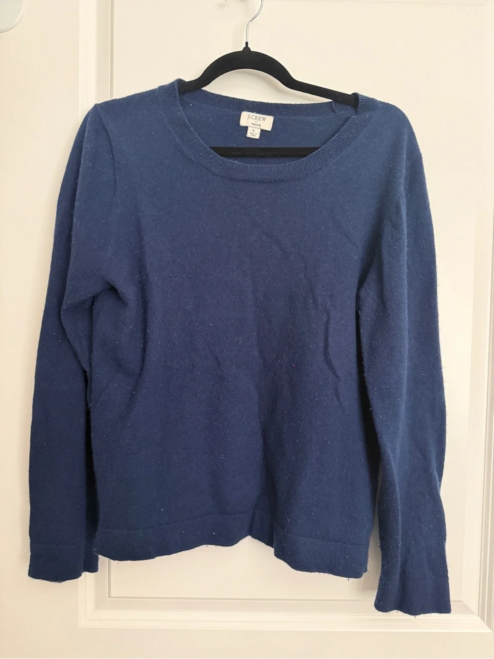 TWO J.Crew Teddie Crewneck Sweater | Magenta and Navy | Size L